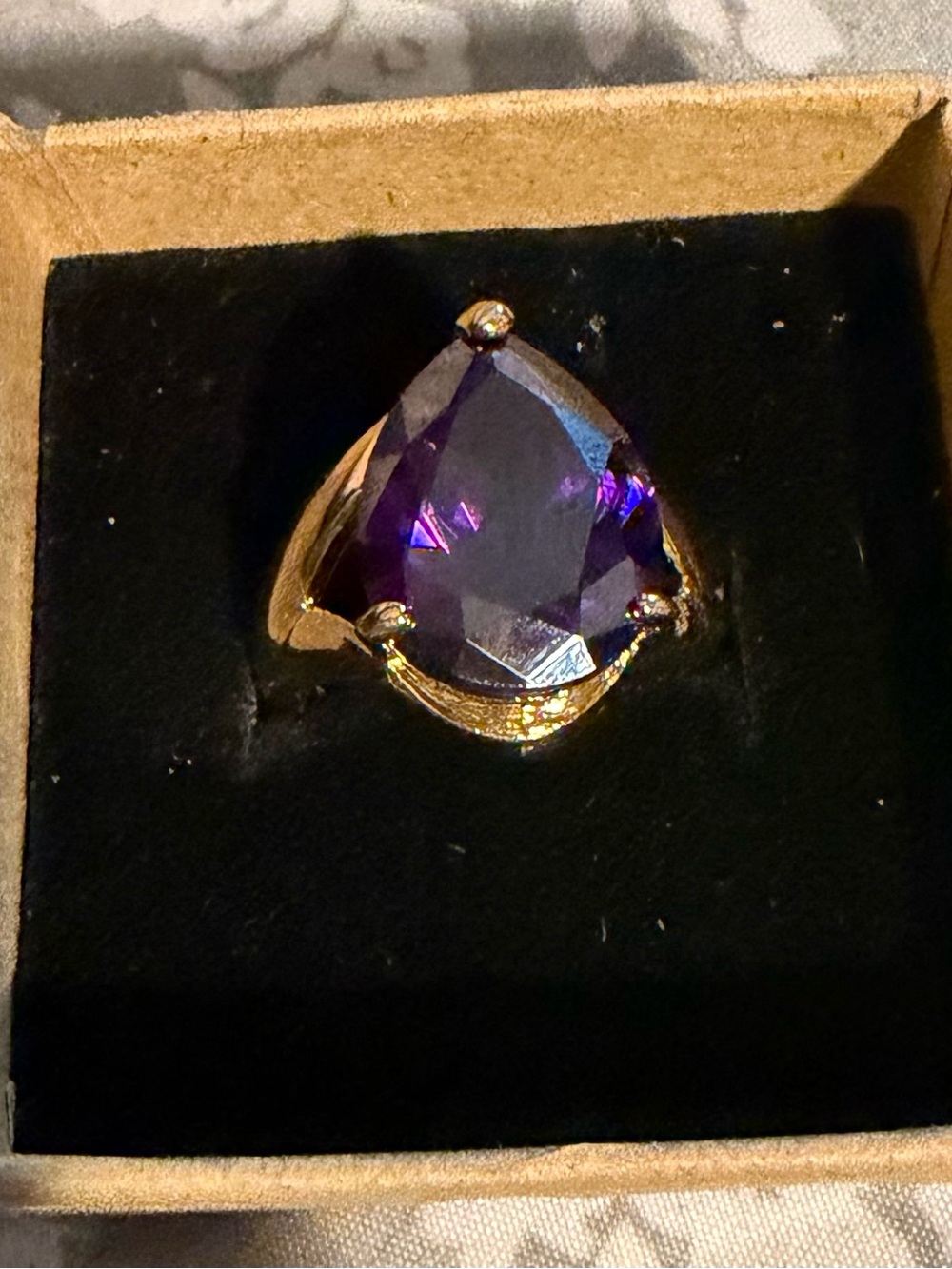The Royal Teardrop Ring – Deep Violet Purple Statement Cocktail Ring (7.5)